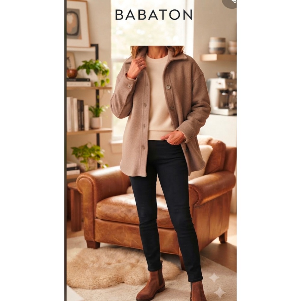 Aritzia Babaton Ganna Shirt Jacket Wool Blend Shacket Heathered Taupe Tan Small